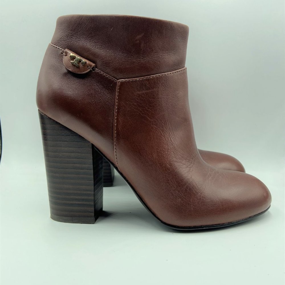 Tory Burch Brown Leather Block Heel Ankle Boots